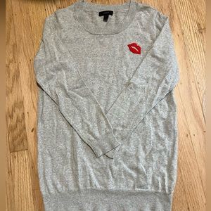 Jcrew Merino Wool sweater with embroidered lips on left shoulder